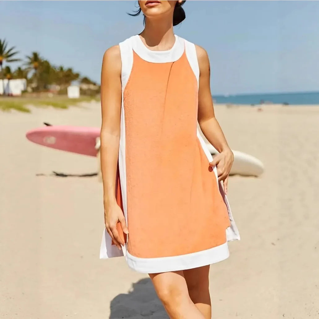 Women's Casual Color Block Sleeveless Tops Matching Shorts with Pockets