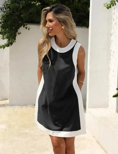 Women's Casual Color Block Sleeveless Tops Matching Shorts with Pockets