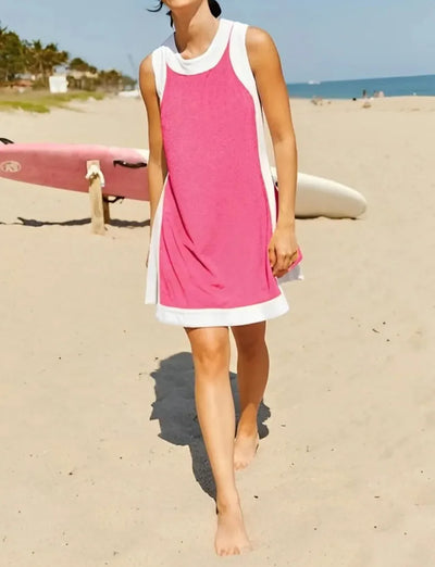 Women's Casual Color Block Sleeveless Tops Matching Shorts with Pockets